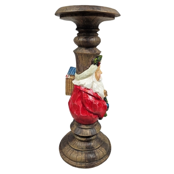 Carved Old World Victorian Santa Claus Pillar Candle Holder Painted Resin in Box - Picture 6 of 10